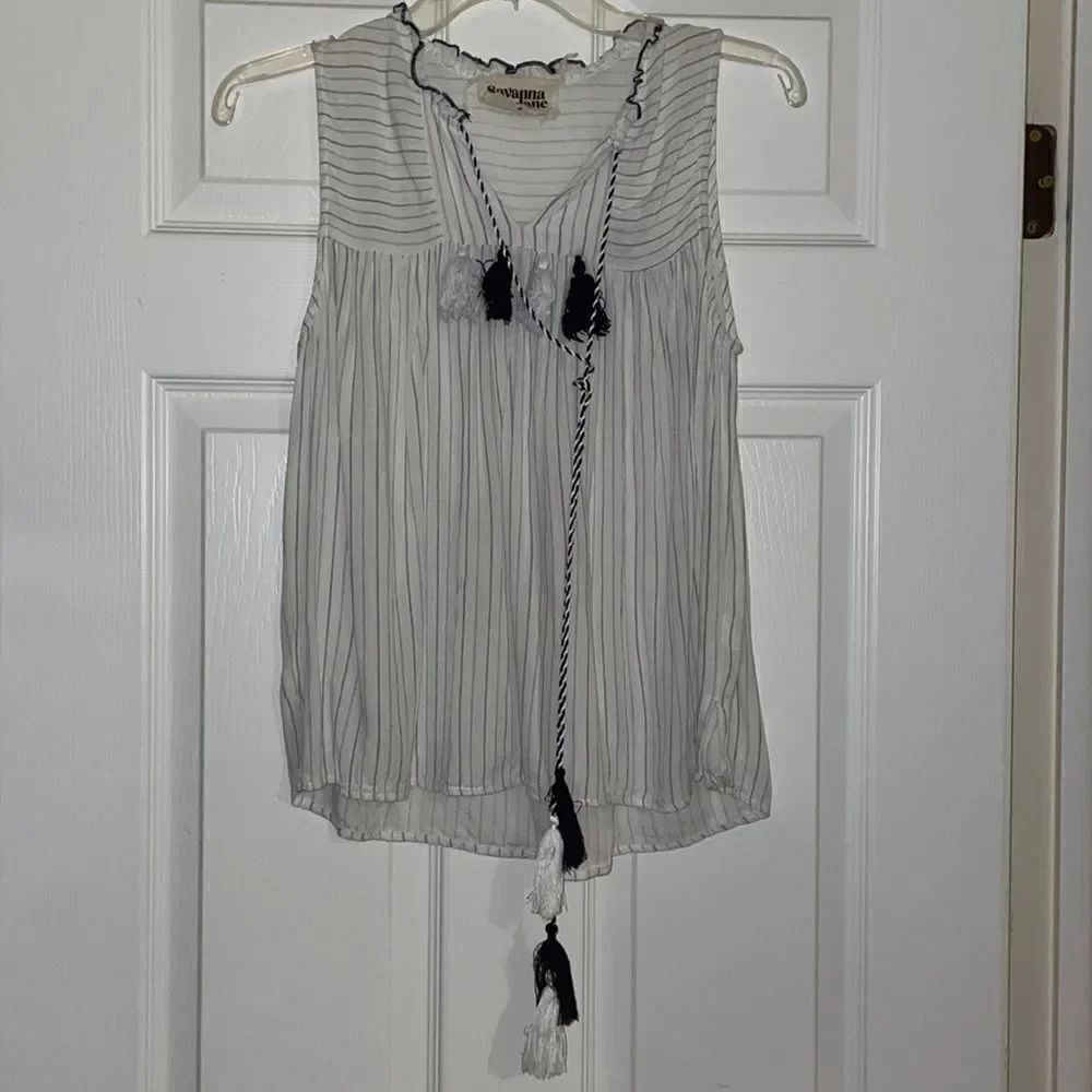 Anthropologie Savannah Jane White and Navy Striped Sleeveless Top